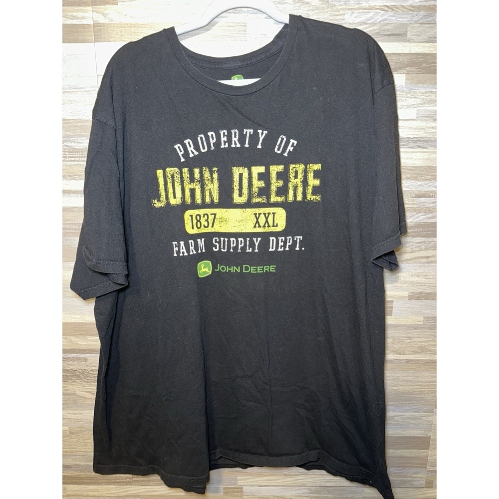 John Deere Farm Supply Short Sleeve Black T- Shirt Men's Large Size 3XL #M